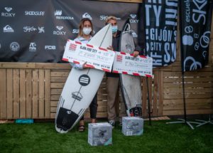 Yago Domínguez y Enara Palacios vencedores en la quinta prueba de los circuitos regulares, el Gijón Surf City